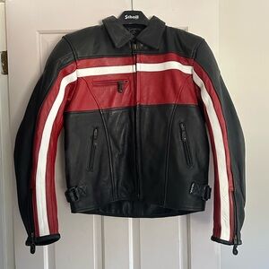 Leather motorcycle jacket with zip out liner